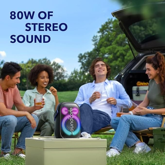 Soundcore Anker Rave Neo 2 Portable Speaker with 80W Stereo Sound, PartyCast 2.0, Light Show, IPX7 Waterproof, 18H Playtime, Customizable EQ & Bass Up for Party, Tailgating, Black - Image 4
