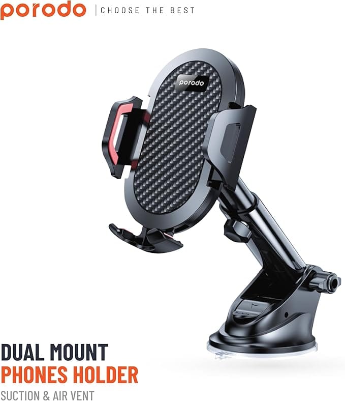 Porodo ABS+Silicone 360 Degree Rotatable Universal Car Mount - Black - Image 4