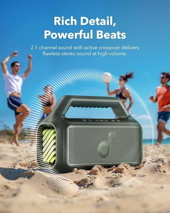 Soundcore Boom 2 By Anker, Outdoor Speaker, 80W, Subwoofer, BassUp 2.0, 24H Playtime, IPX7 Waterproof, Floatable, RGB Lights, USB-C, Custom EQ, Bluetooth 5.3, Portable for Camping and Beach - Black - Image 6