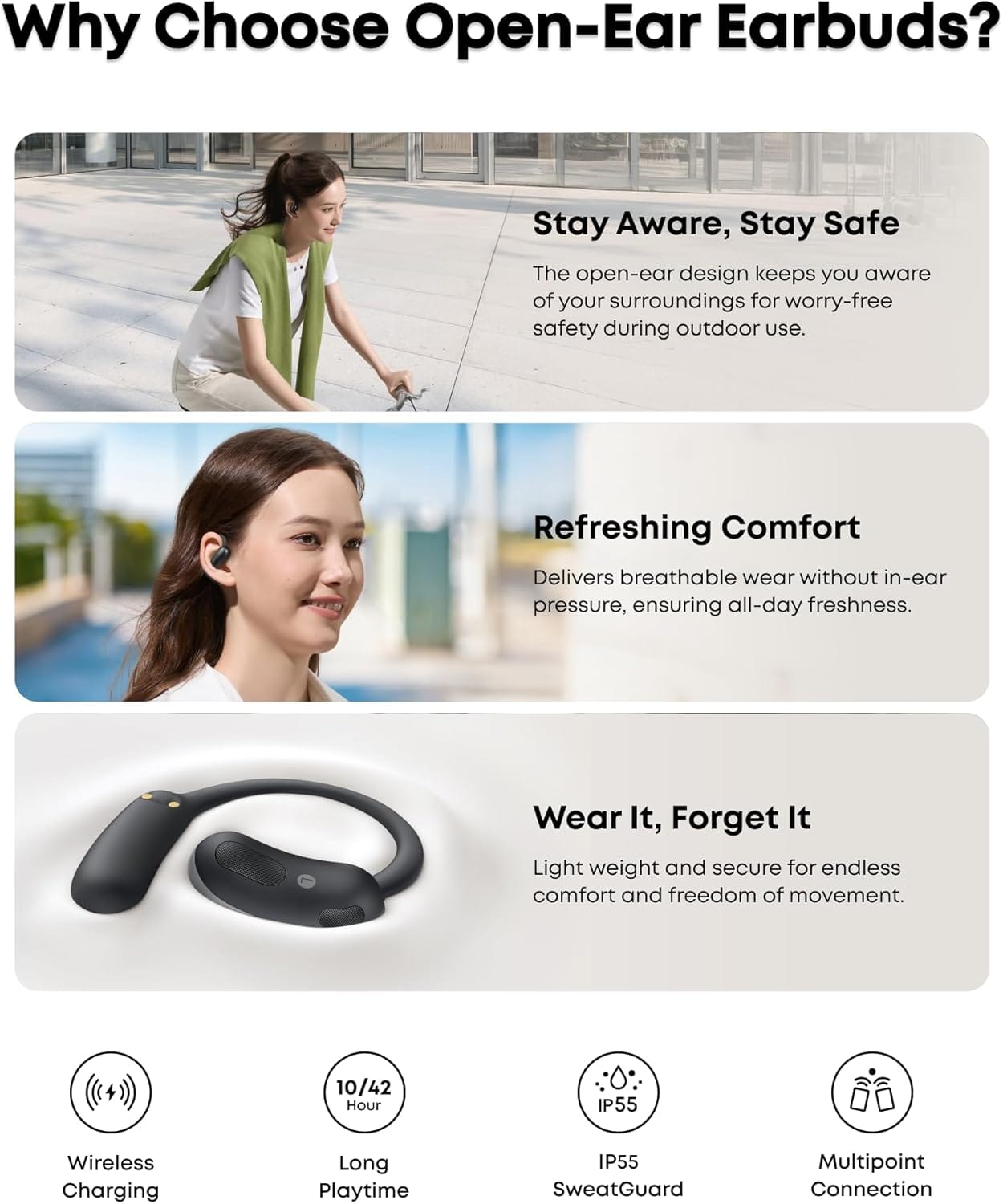 Soundcore AeroFit 2 by Anker, Open-Ear Headphones, Real-Time Translation Earbuds, 4 Adjustable Positions for Every Ear Size, 2× Richer Bass, Hi-Res, 42H Playtime, IP55,AI Clear Calls,Wireless Charging - Image 2