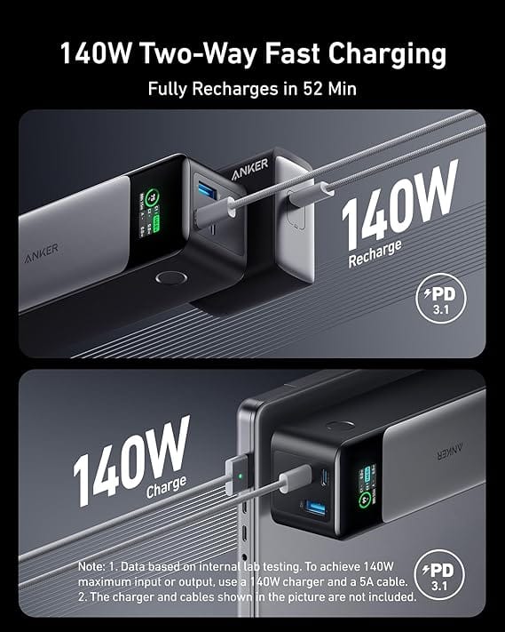 Anker 737 Power Bank, 140W Max 3-Port Laptop Portable Charger, 24,000mAh, Smart Display, Compatible with iPhone 16 / 15 / 14 Series, Vision Pro, Samsung, MacBook, and More - Image 6