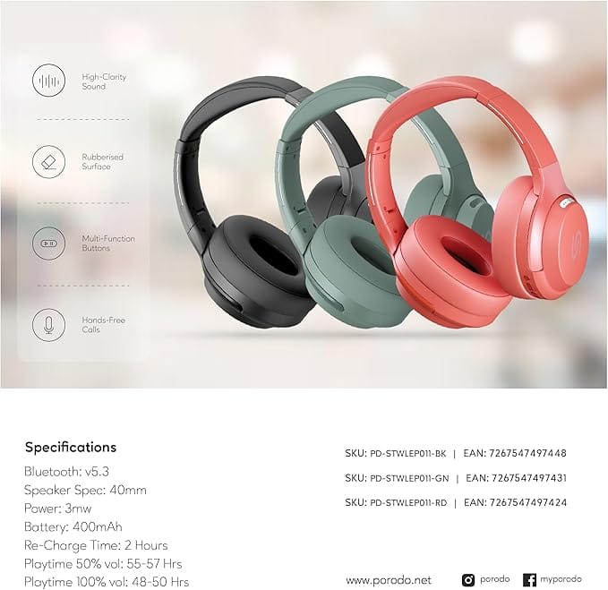 Porodo Soundtec Hybrid ANC Headphone Noise Cancelling Comfort Cushions 30 Hours - Image 6