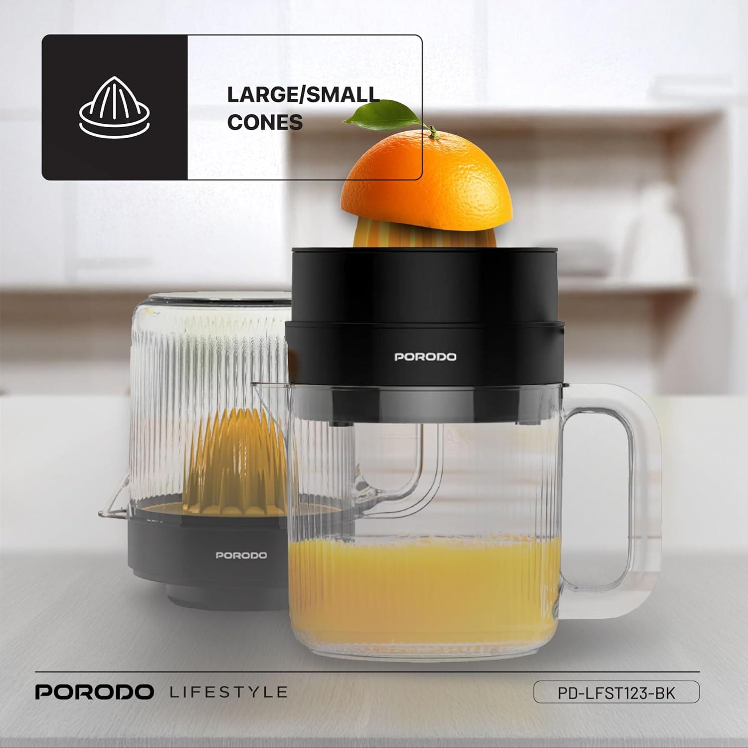 Porodo Lifestyle BI-Directional Juicer 30W, 1.4L Juice Cup Capacity, Smart Fold Design, Food Safe Material, Large/Small Cones, Two Way Rotation, Uk 3-Pin Plug - Black - Image 3