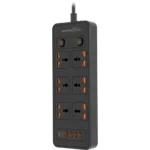Porodo Blue 6 AC - Dual Switch Power Strip - Black