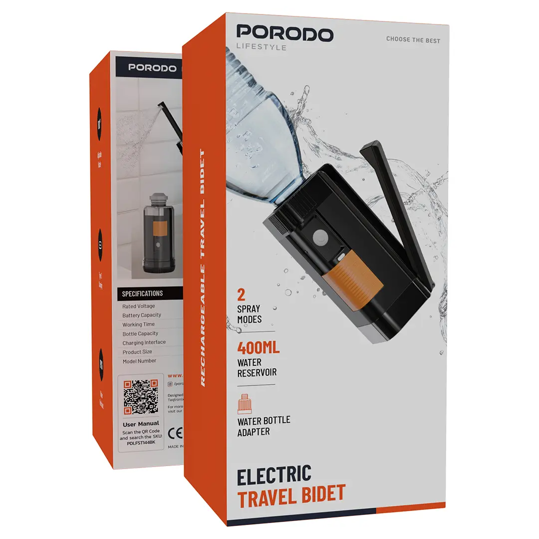 Porodo Lifestyle Electric Travel Bidet - Black - Image 2