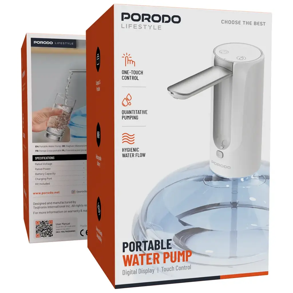 Porodo Lifestyle Portable Water Pump Digital Display And Touch Control - Image 2