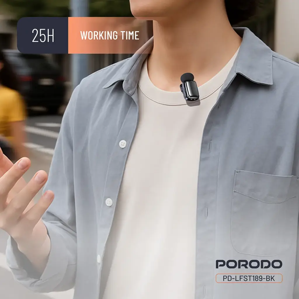 Porodo Wireless Lavalier Microphones Lightning - Black - Image 5