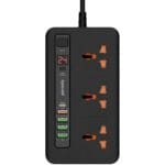 Porodo Multi-Port Power HUB Extension Socket, 4 USB-A/USB-C Ultimate Home & Office Kit 2M Strip (Black)
