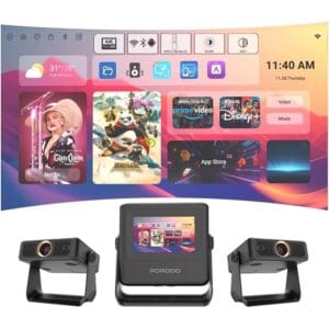 Porodo Smart HD Projector 250" with WiFi and Bluetooth,Unique Smart Tablet, Auto Focus & Keystone, Native 1080P Movie, Portable Outdoor Mini Projector, Compatible with TV Stick Smartphone/HDMI/USB