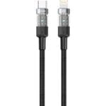 Porodo Braided 30W PD C to Lightning Head Fast Charging 480 Mbps Cable, Aluminum Alloy + Braided Cable Material with Transparent Head, Tangle-Free, 1.2M Length, Apple iPhones iPads, (Black)
