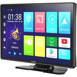Porodo 9” Android13 Tablet/DVR for Car, 1080P FHD Recording, Built-in GPS Navigation, Bluetooth V5.1, Short & Long Mount, Compatible with iOS & Android Auto, YouTube, Netflix, Spotify Support - Black
