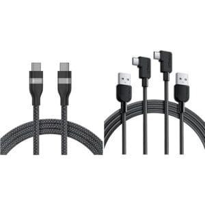 Anker USB C Cable, 240W 6 ft Upcycled-Braided USB C to USB C & USB-A to Right Angle USB-C Cable (6ft, Braided, 2-Pack)