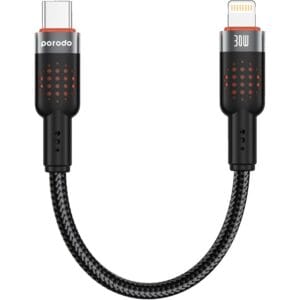 Porodo USB-C to Lightning Cable, Data Transfer & Fast Charge Braided Cable, Power Delivery Type-C to iPhone cable, 25cm Tangle-Free Braided USB-C to Lightning Wire, PD 30W, iPhone 17-11 Series & more