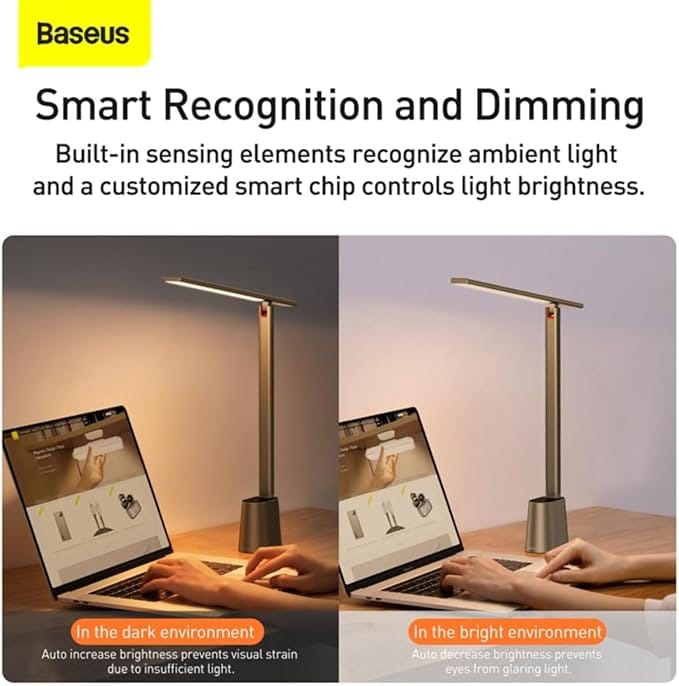 Baseus LED Desk Lamp Auto-Dimming Table Lamp Eye-Caring Smart Lamp Touch Control 47" Wide Illumination 250 Lumens 5W 3 Color Modes for Home Office, Living Room, Bedroom, Painting (Dark Grey) - Image 8