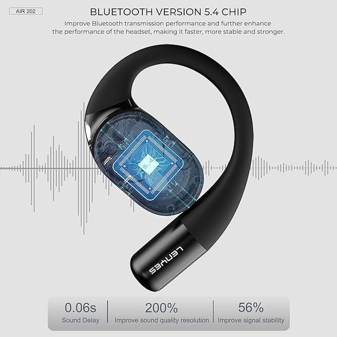 Lenyes AIR 202 Bluetooth 5.4 Wireless Earphones | 7.5H Playtime | 14.2mm Drivers | IPX4 Waterproof | Open-Ear Hook Design | Fast Charging (Black) - Image 7
