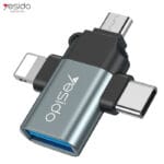 YESIDO GS15 3-in-1 OTG Adapter – USB to Type-C, Micro USB & Lightning, Data Transfer & Charging Converter