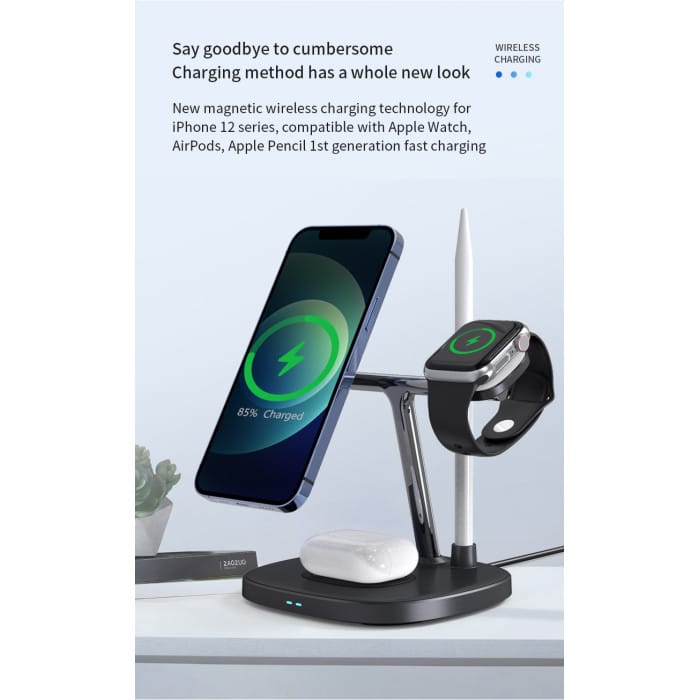 YESIDO DS12 4-in-1 Wireless Charging Dock – 15W Fast Charge, Magnetic Stand, Phone/Watch/Earbuds/Pencil - Image 3