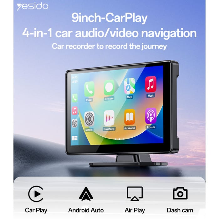 YESIDO KM18 9" CarPlay Display – 4-in-1 Car Audio & Navigation, Front & Rear Camera, BT 5.2, HD Touchscreen - Image 5