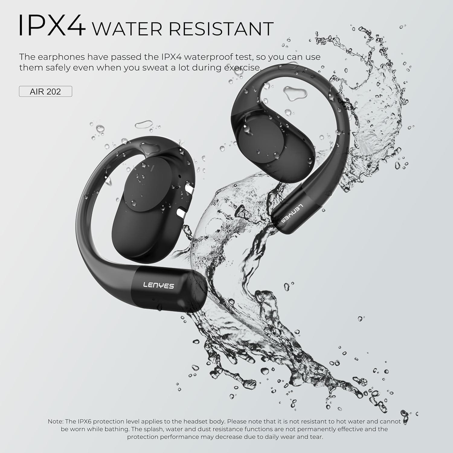Lenyes AIR 202 Bluetooth 5.4 Wireless Earphones | 7.5H Playtime | 14.2mm Drivers | IPX4 Waterproof | Open-Ear Hook Design | Fast Charging (Black) - Image 5