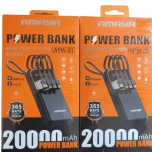 Amaya APW-01 Power Bank 20000mAh fast charging with 4 lines for iPhone, Type C, Micro and USB ports