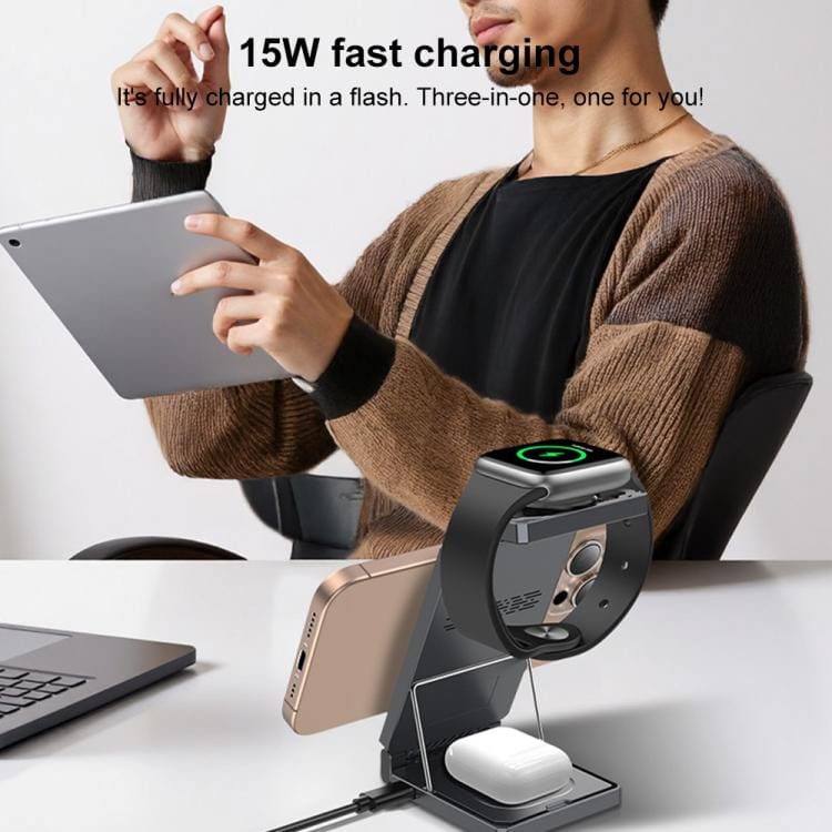 Yesido DS25 3-in-1 Folding Magnetic Wireless Charging Station (15W Fast Charge, MagSafe Compatible, Compact Travel Design) – Black - Image 9