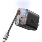 Mcdodo 67W USB C Charger Block with Retractable Type-C Cable, Dual Port (USB A+C) Foldable Wall Charger GaN Fast Charging Bolck Fit iPhone 16 15 Pro/ProMax/Plus, Galaxy, iPad, MacBook (Black)