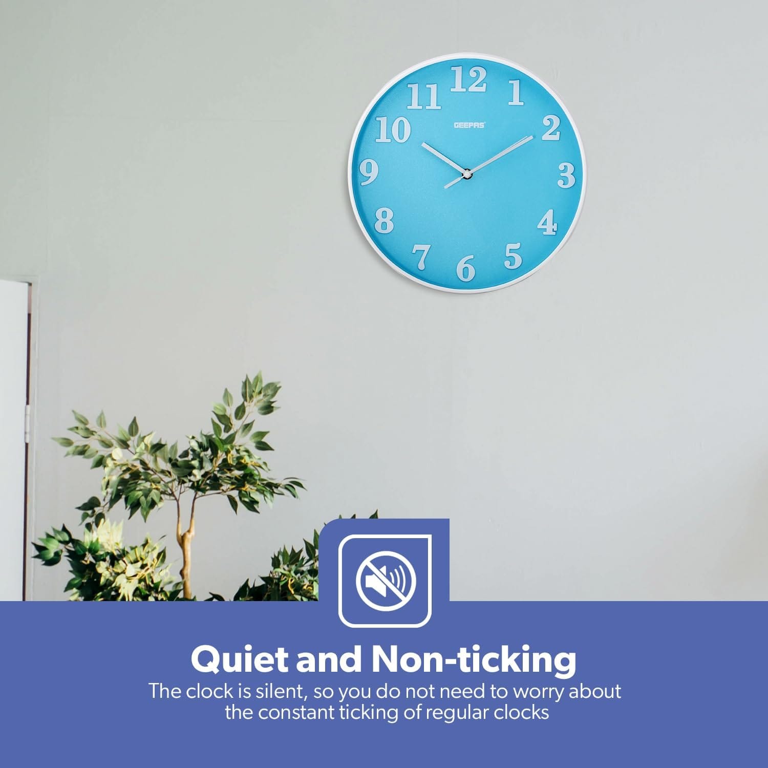 Geepas GWC26014 Wall Clock 3D Numbers | Silent Non-Ticking | Round Decorative Wall Clock for Living Room, Bedroom, Kitchen (Battery Not Included) | 2 Years Warranty (Sky Blue) - Image 5