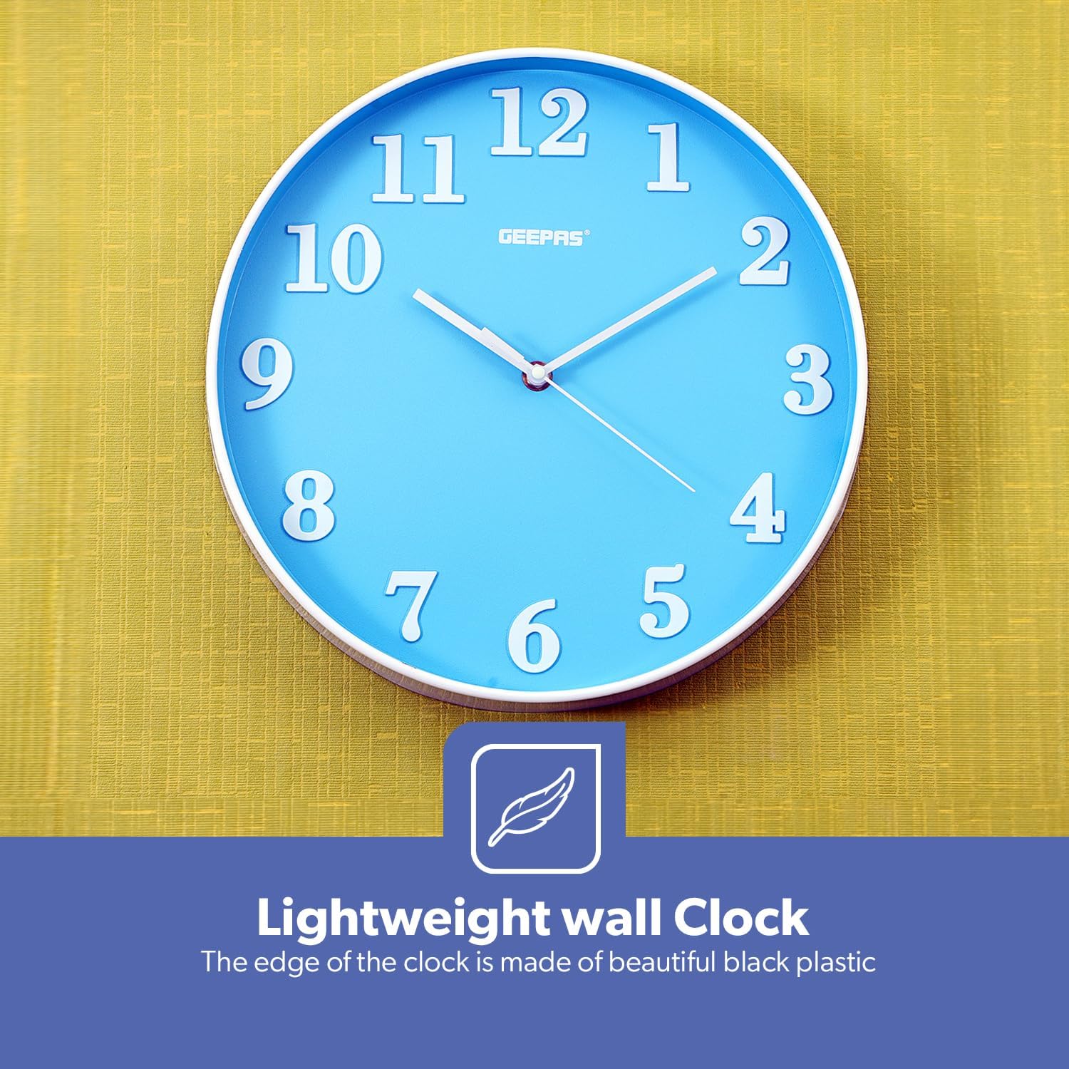 Geepas GWC26014 Wall Clock 3D Numbers | Silent Non-Ticking | Round Decorative Wall Clock for Living Room, Bedroom, Kitchen (Battery Not Included) | 2 Years Warranty (Sky Blue) - Image 2