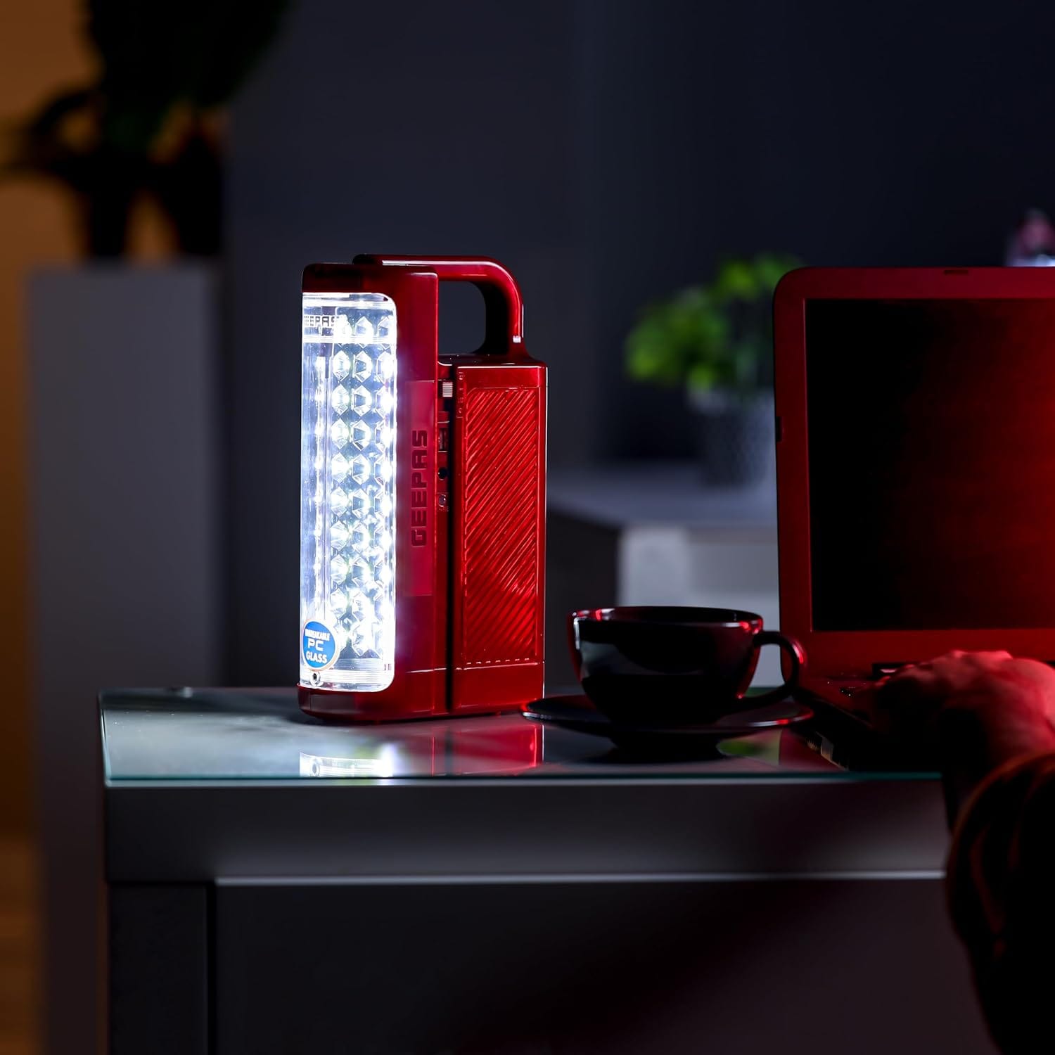 Geepas 24 Mega Luminous LED's Rechargeable LED Lantern Set Of 2 | 30 Super Bright SMD LEDs, Energy Efficient, USB Charging Red & Black, GE5566 - Image 2