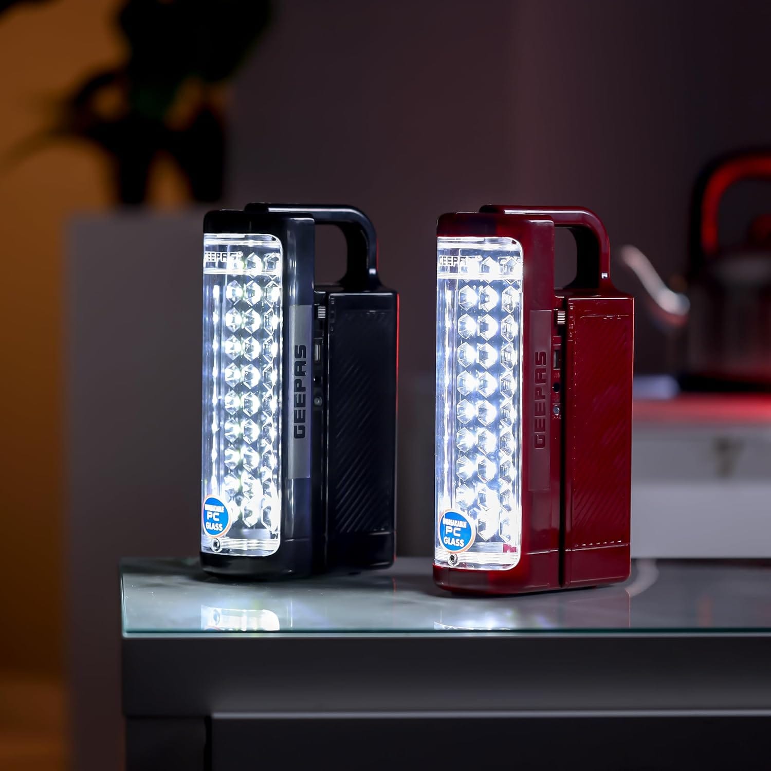 Geepas 24 Mega Luminous LED's Rechargeable LED Lantern Set Of 2 | 30 Super Bright SMD LEDs, Energy Efficient, USB Charging Red & Black, GE5566 - Image 3