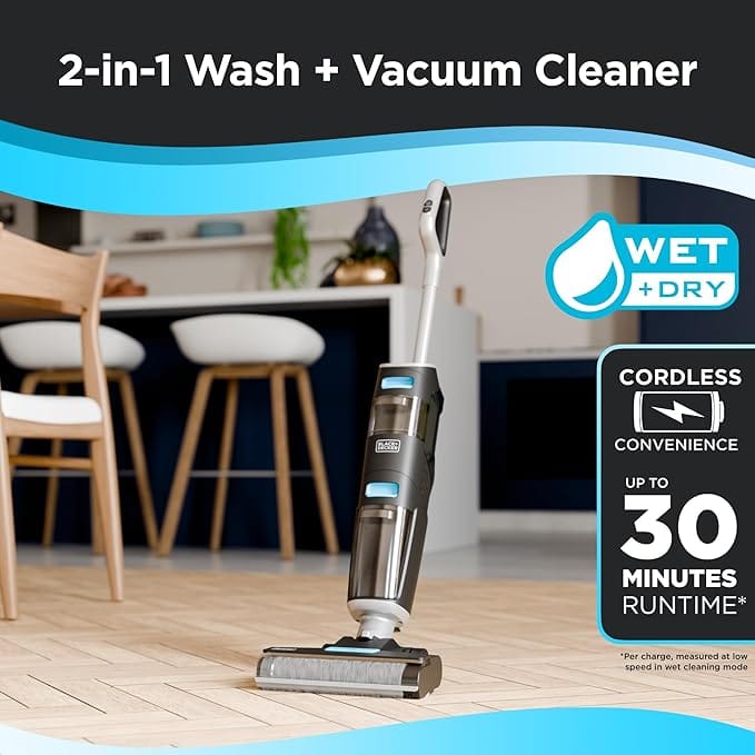 BLACK+DECKER Cordless Wet Dry Vacuum Cleaner and Mop, Vacuum Wash Duo, Self-Cleaning, Edge Cleaning Design, Digital Display, Compact and Space-Saving, Blue - VW252BR-B5 - Image 2