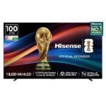 Hisense 253 cm (100-inch) 4K QLED Mini-LED Smart TV | 1000 NITS Peak Brightness | 165Hz Game Mode | Dolby Vision, Dolby Atmos | 2.1 CH 50W Speakers (Built-in Subwoofer) | VIDAA OS | 100U7Q (Black)