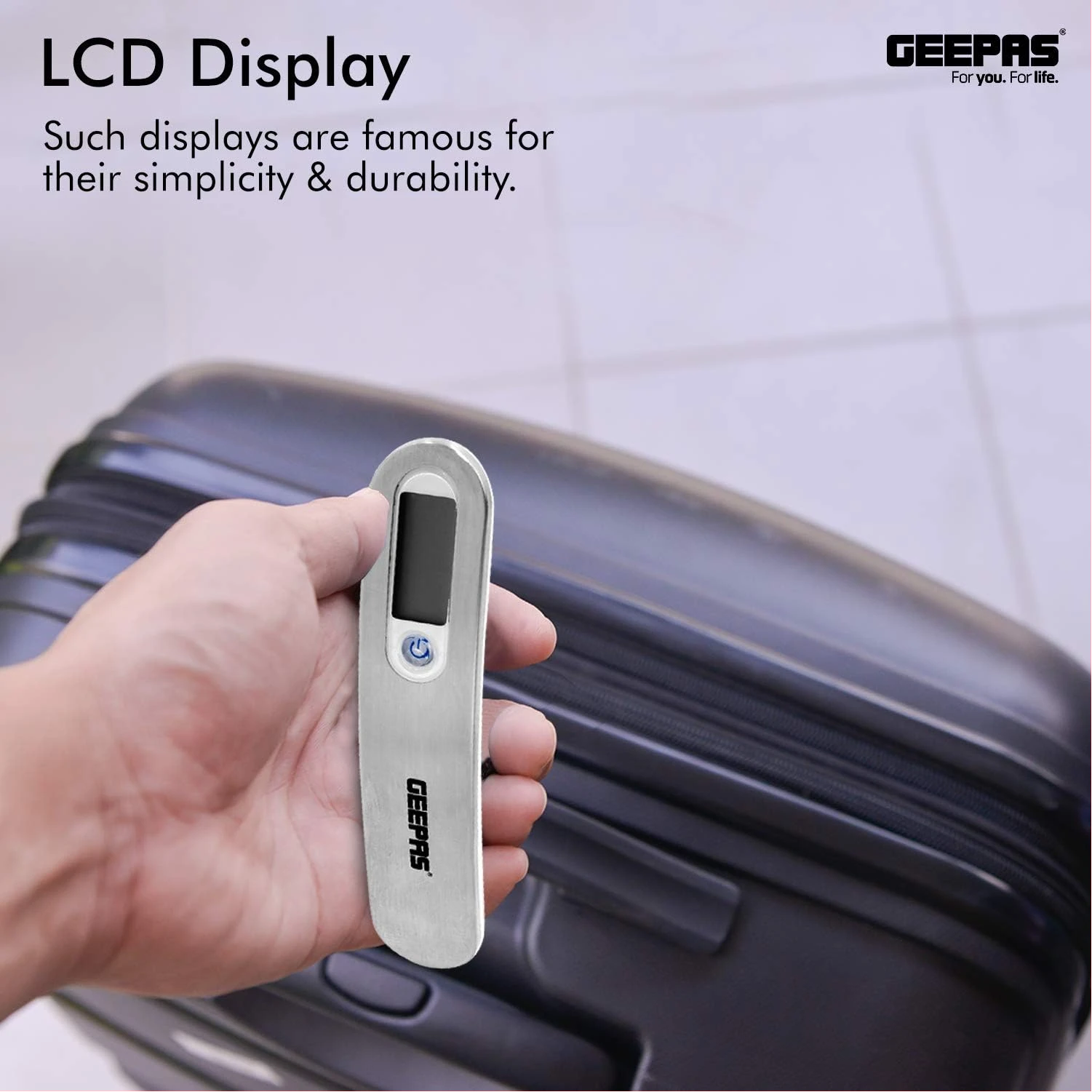 Geepas GLS4221 Digital Luggage Weighing Scale – 50kg Portable Travel Scale with LCD Display, High-Precision Sensor, Stainless Steel Body & One-Button Operation - Image 4