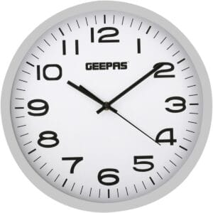 Geepas GWC26016 Round Wall Clock with Decorative Campagne, 36 cm Diameter, Silver