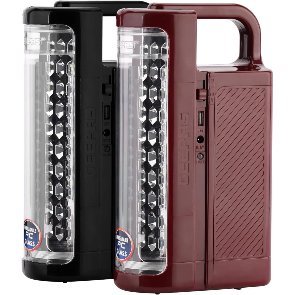 Geepas 24 Mega Luminous LED's Rechargeable LED Lantern Set Of 2 | 30 Super Bright SMD LEDs, Energy Efficient, USB Charging Red & Black, GE5566