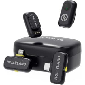 Hollyland LARK A1 Combo - Wireless Lavalier Microphone for iPhone & Android (2TX + USB-C RX + Lightning RX + Charging Case), Wireless Mic Magnetic for Vlogging, YouTube, TikTok, Live-streaming (Black)