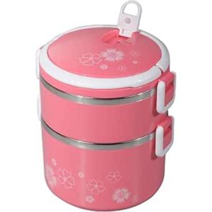 Delcasa DC1620 1700ML 2 Layer Lunch Box Portable Stainless Steel Inner case BPA Free with Detachable Outer Case Stackable Box Container Foldable Handle Leak Proof, multicolor